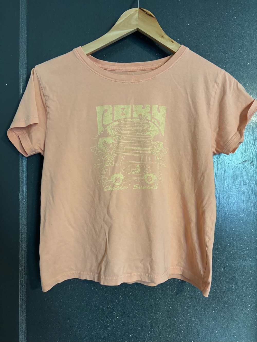 Roxy Peach Short Sleeve Tee with Yellow Surf Graphic
